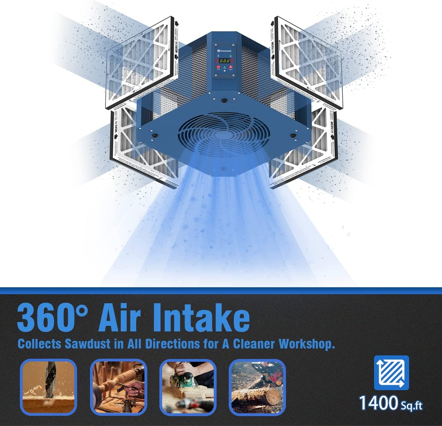 Denwenny 360 degree Intake Air Filtration System for Woodworking Shop