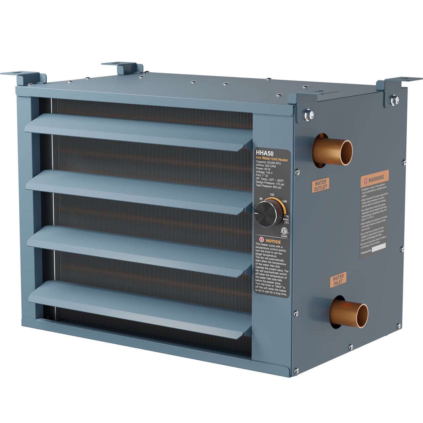 50,000 BTU Hydronic Hot Water Hanging Unit Heater