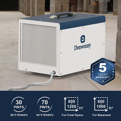 Denwenny 70 PPD Crawl Space Basement dehumidifier with Pump and Hose