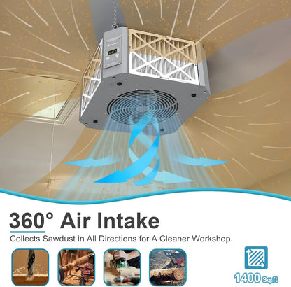 Denwenny 360 degree Intake Air Filtration System for Woodworking Shop (Gray Color)