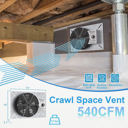 Denwenny IP55 Grade 540CFM Crawl Space Ventilation Fans with Dehumidistat