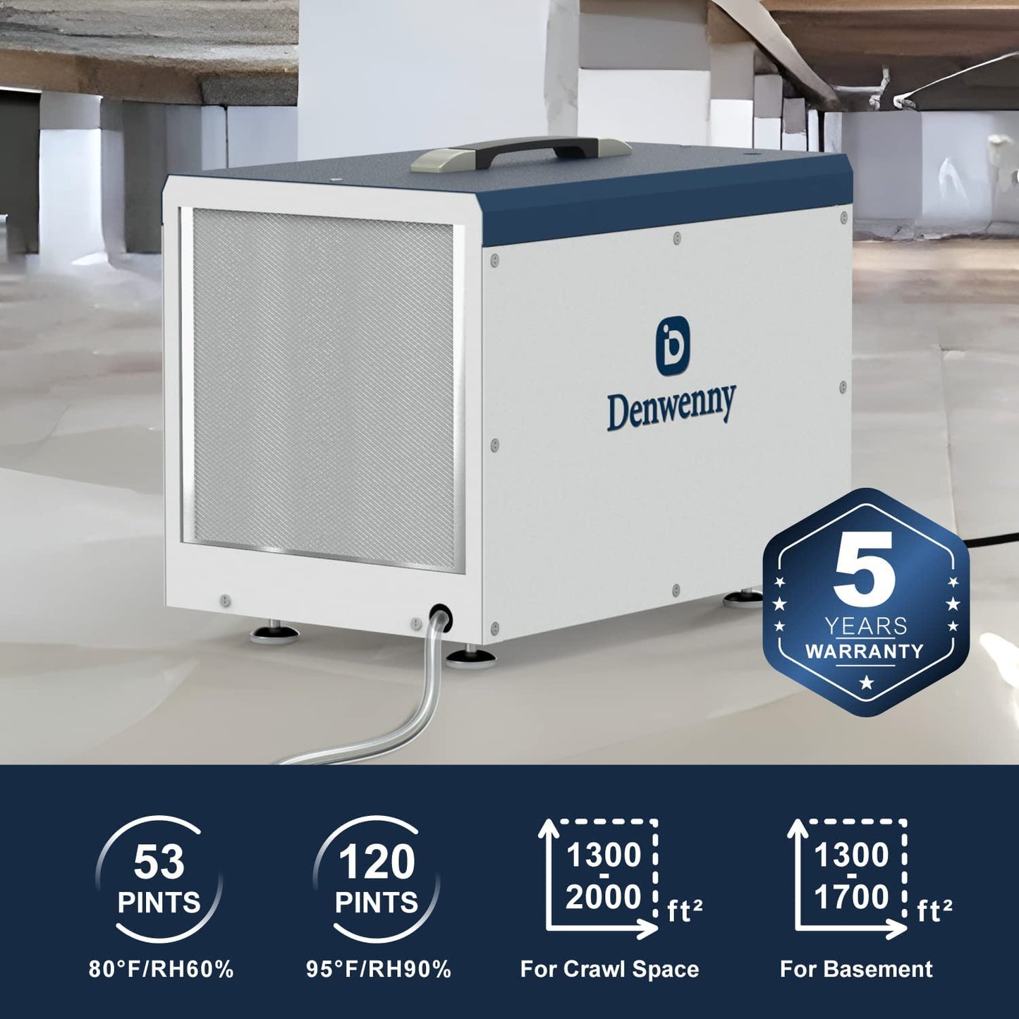 Denwenny Crawl Space / Basement Dehumidifier with Pump and Drain Hose Removal 120 PPD