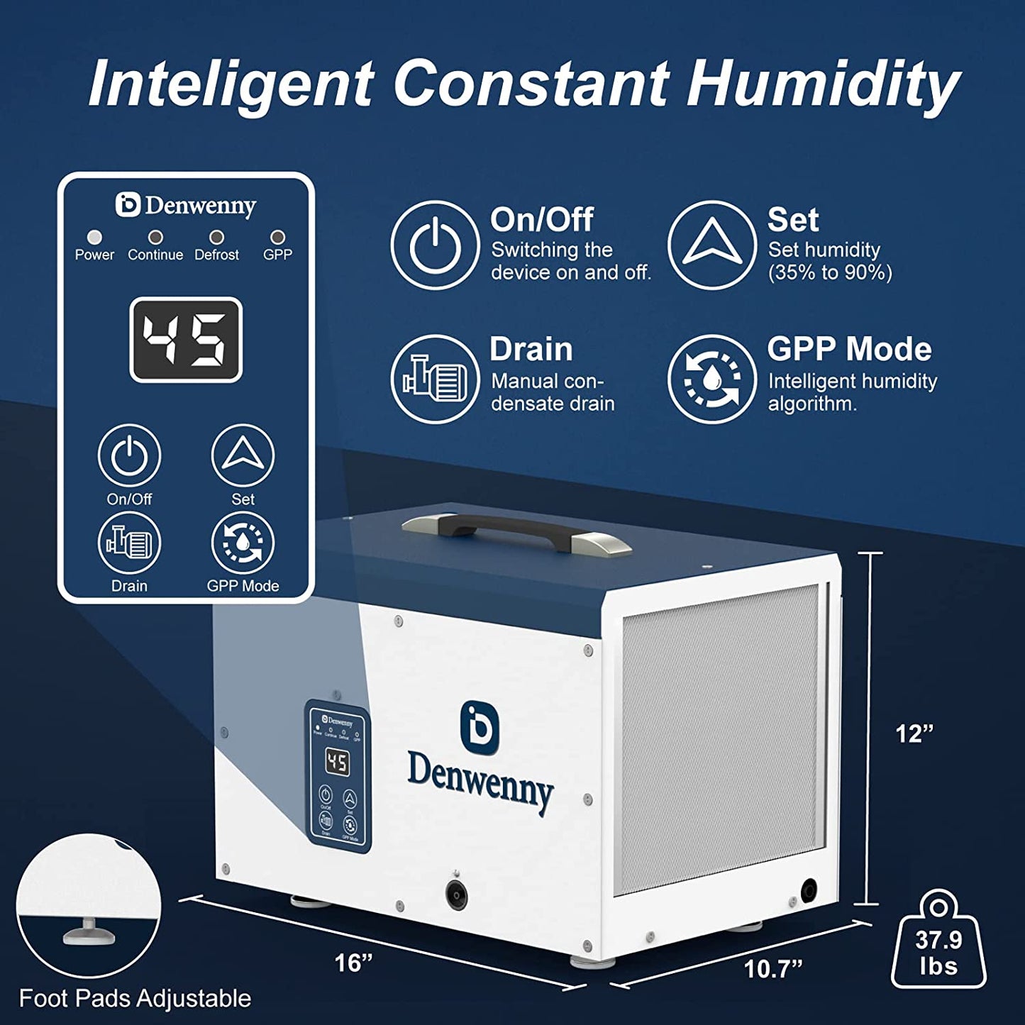 Denwenny 70 PPD Crawl Space Basement dehumidifier with Pump and Hose