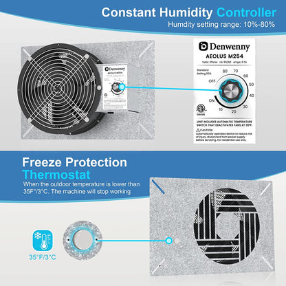 Denwenny 720CFM IP55 Rated High Flow Powered Crawl Space Ventilation Fans, 10" Vent Fan with humidistat,Dehumidistat