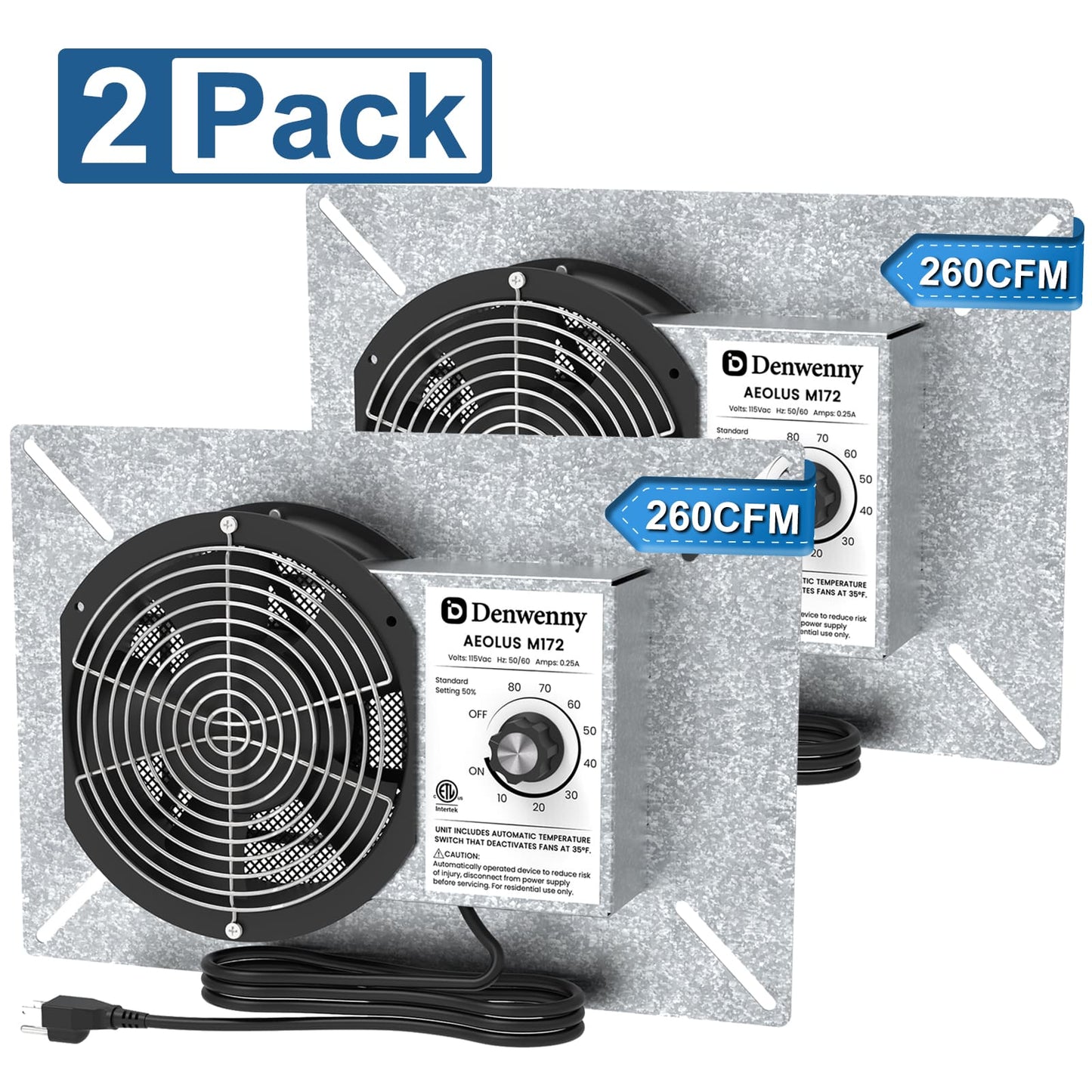 Denwenny 260CFM Crawl Space Ventilator Fan, 6.7 Inch Vent Fan with humidistat Dehumidistat (2Pack)